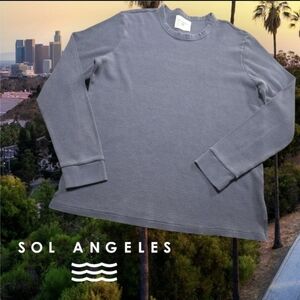 SOL ANGELES Men's Thermal Long Sleeve Crew Neck Pullover Top Slate Blue L